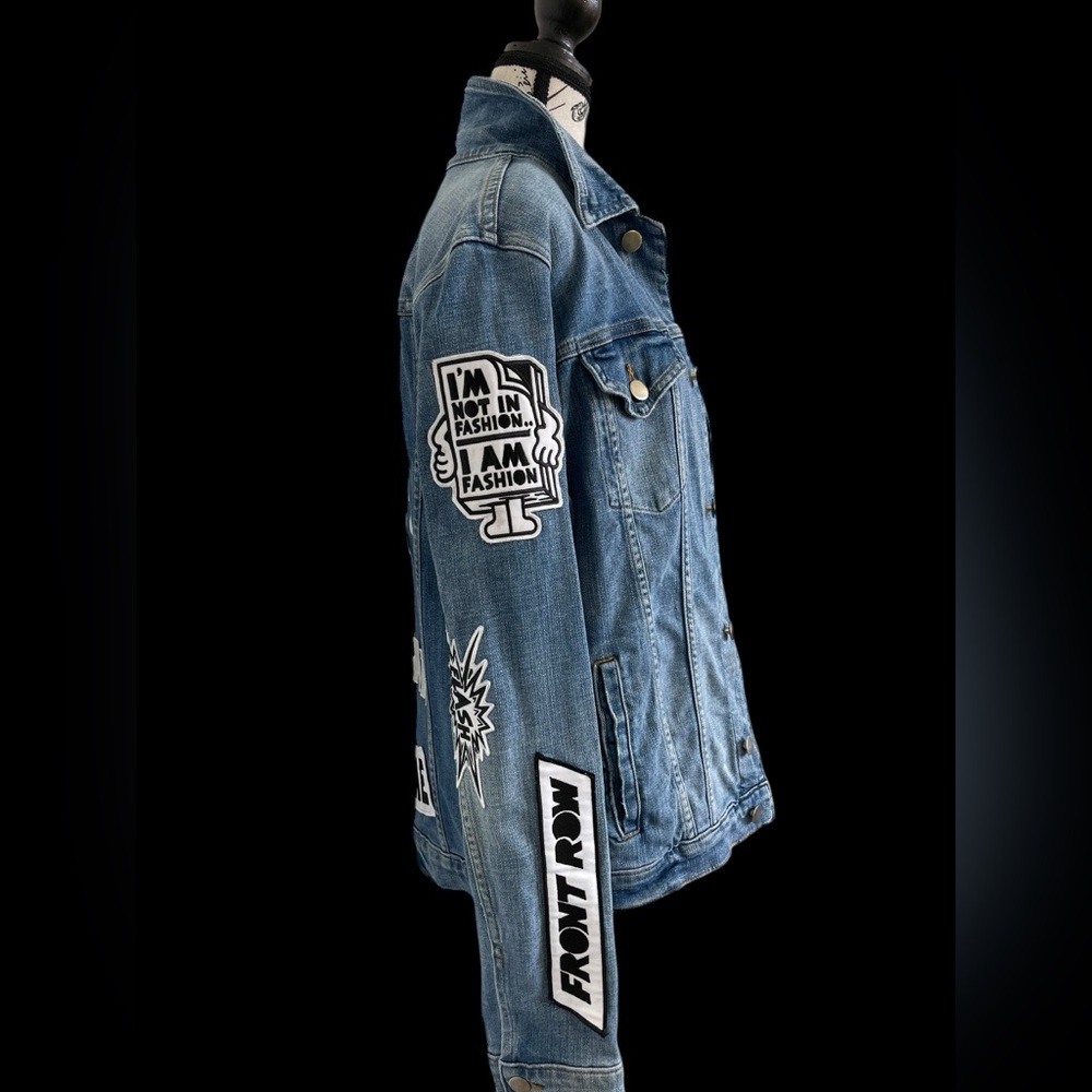 FRAME x Bjorn Iooss SS17 Denim Jacket Patches Distressed Blue Size M Rare - Picture 2 of 11